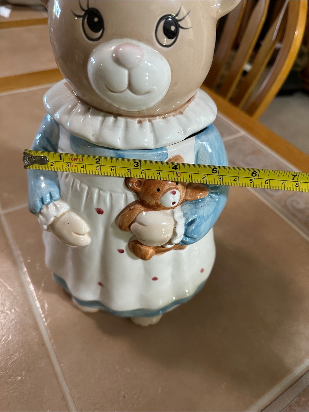 VTG Ceramic Bear Cookie Jars - Cream and Blue Decorative Set - Picture 7 of 14